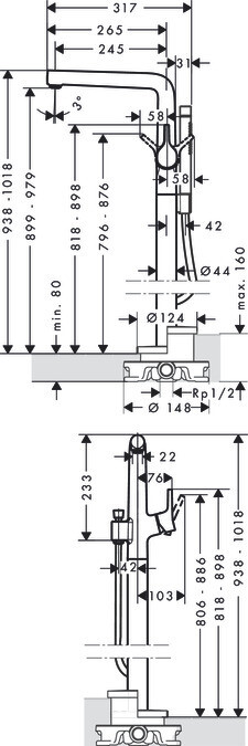 Hansgrohe Talis S Bath/Shower Mixer for Floor-Mounted Installation