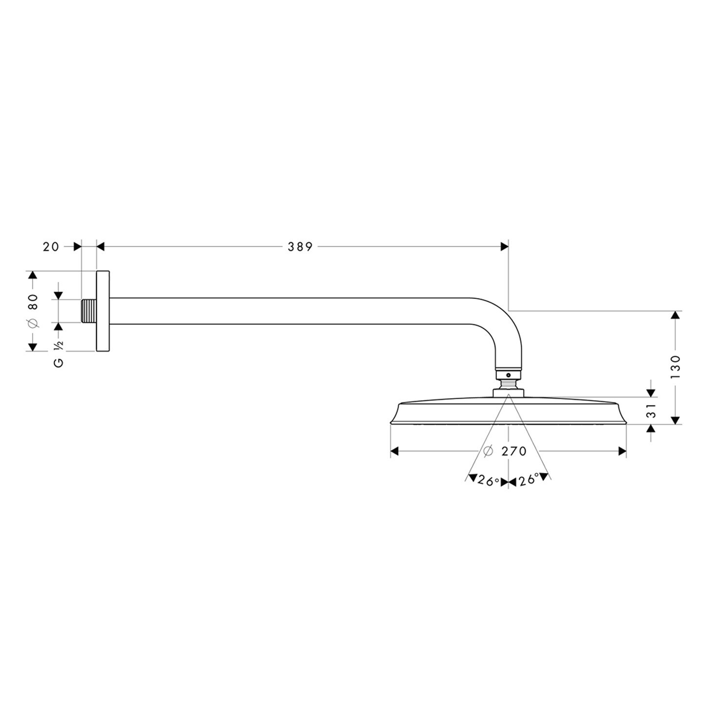 Douche de tête Hansgrohe Raindance Classic 240 1 jet avec bras de douche — vue 2