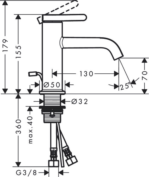 Mitigeur de lavabo AXOR One 70 avec tirette et vidage en noir mat