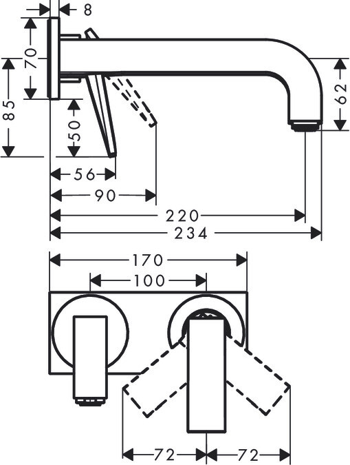 Mitigeur de lavabo encastré AXOR Citterio 220 mm avec poignée manette coupe rhombique