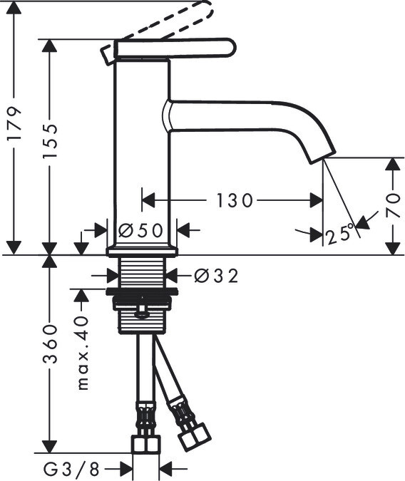 Mitigeur de lavabo AXOR One 70 avec bonde à écoulement libre