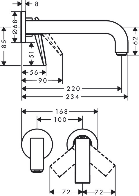 Mitigeur de lavabo encastré AXOR Citterio 220 mm avec poignée manette et rosaces - vue 2