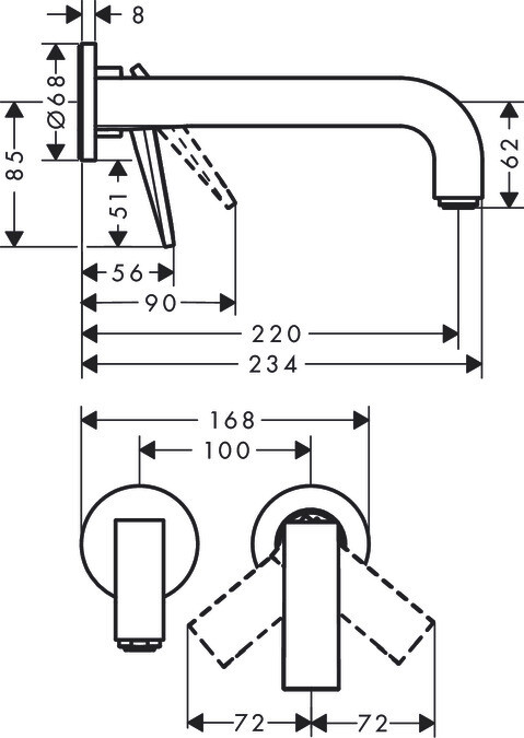 Mitigeur de lavabo encastré AXOR Citterio 220 mm avec poignée manette et rosaces