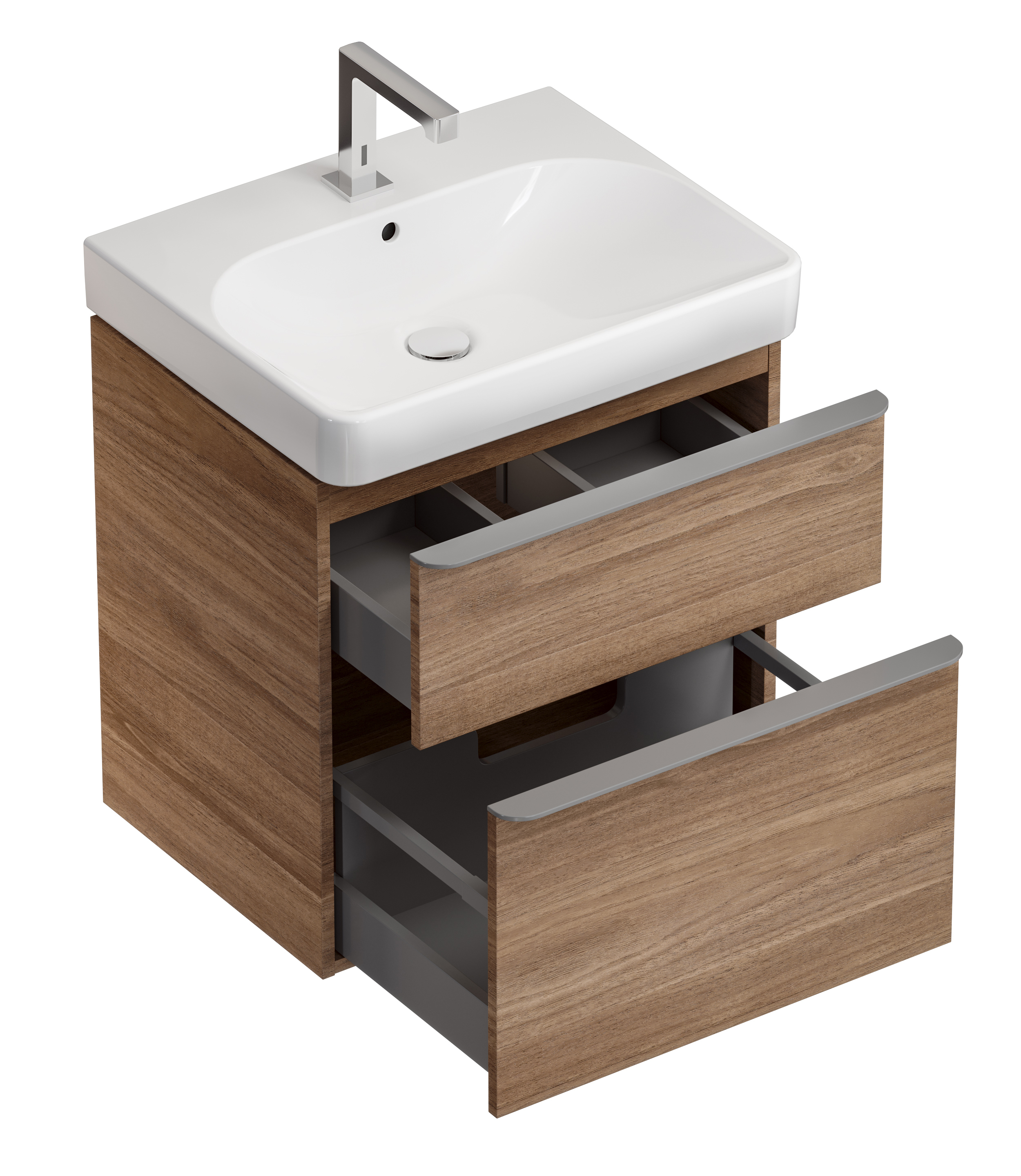 Meuble bas Geberit Smyle Square pour lavabo 75 cm avec deux tiroirs en noyer Carya - vue 2