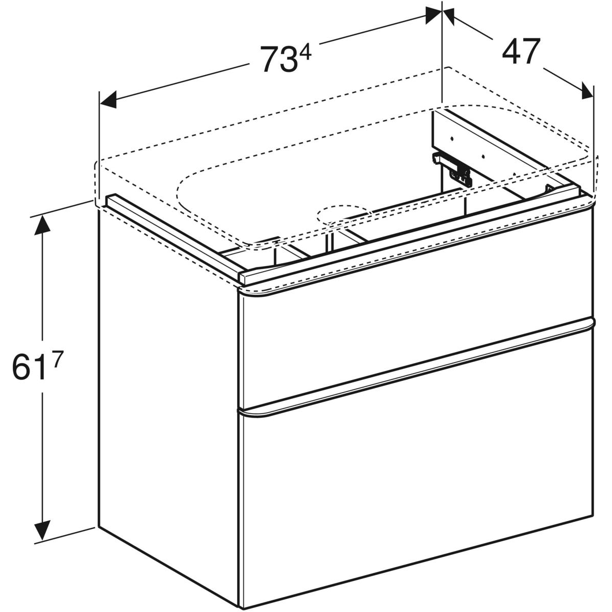Meuble bas Geberit Smyle Square pour lavabo 75 cm avec deux tiroirs en noyer Carya - vue 3
