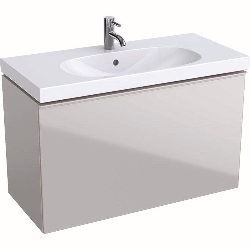 Meuble bas Geberit Acanto pour lavabo 90 cm avec un tiroir en verre sable gris-brillant