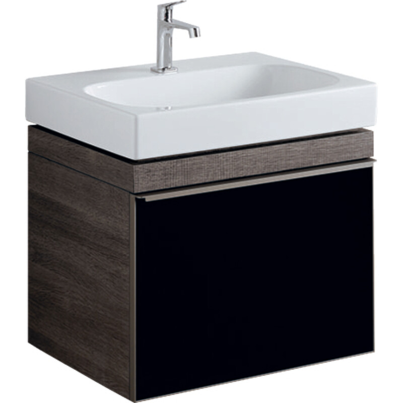 Meuble bas pour lavabo Geberit Citterio 75 cm en brun-gris et tiroir en verre noir-brillant
