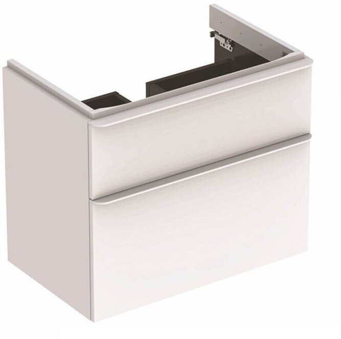 Meuble bas Geberit Smyle Square pour lavabo 75 cm avec deux tiroirs en blanc laqué ultra-brillant