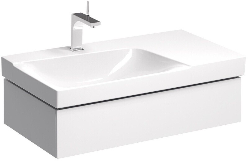 Meuble bas pour lavabo Geberit Xeno² 90 cm avec plage de dépose avec un tiroir en blanc laqué ultra-brillant