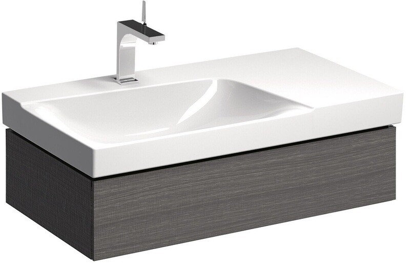 Meuble bas pour lavabo Geberit Xeno² 90 cm avec plage de dépose avec un tiroir en gris structuré bois