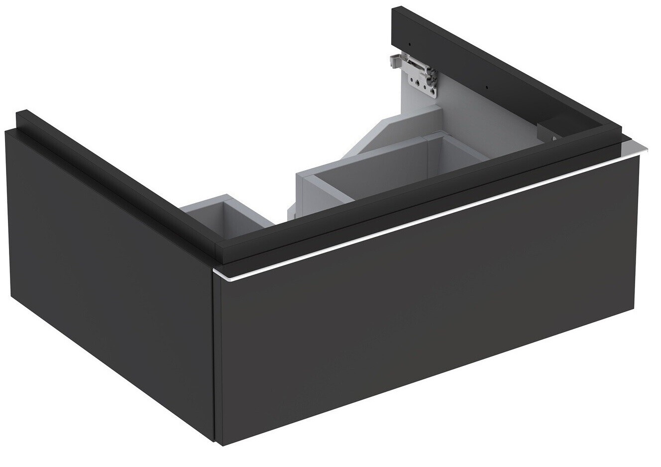 Meuble bas pour lavabo Geberit iCon 75 cm avec un tiroir en gris velouté laqué mat