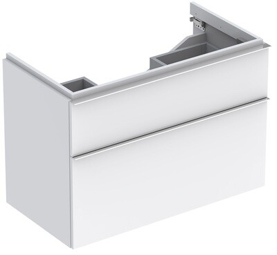 Meuble bas pour lavabo Geberit iCon 90 cm avec deux tiroirs en blanc laqué mat