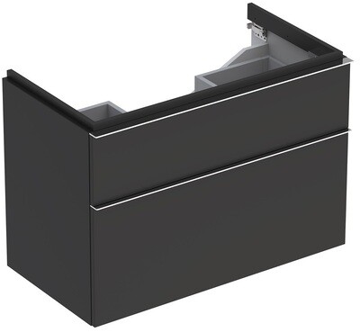 Meuble bas pour lavabo Geberit iCon 90 cm avec deux tiroirs en gris velouté laqué mat