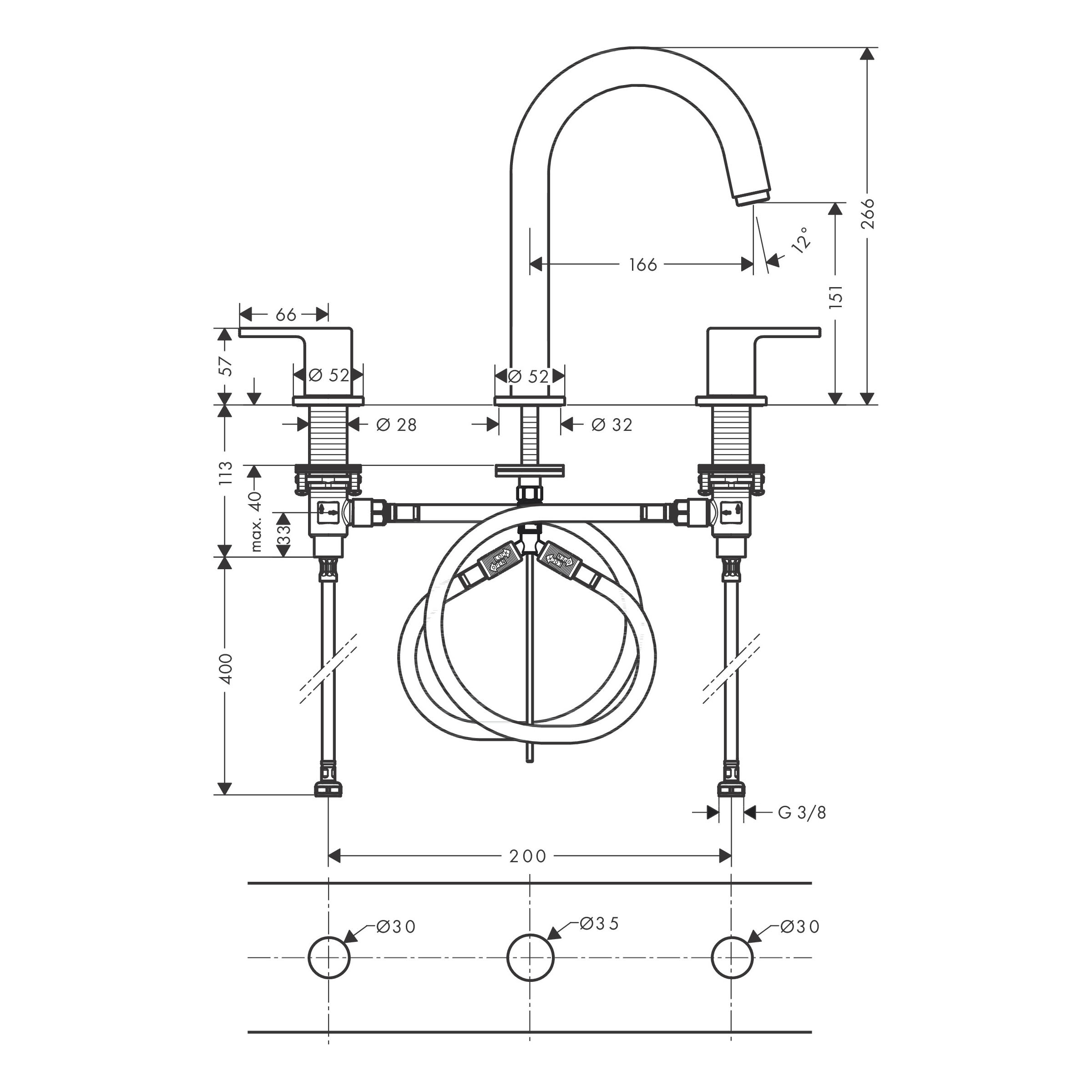 Mélangeur de lavabo 3 trous Hansgrohe Vernis Shape 150 avec tirette et vidage - vue 4