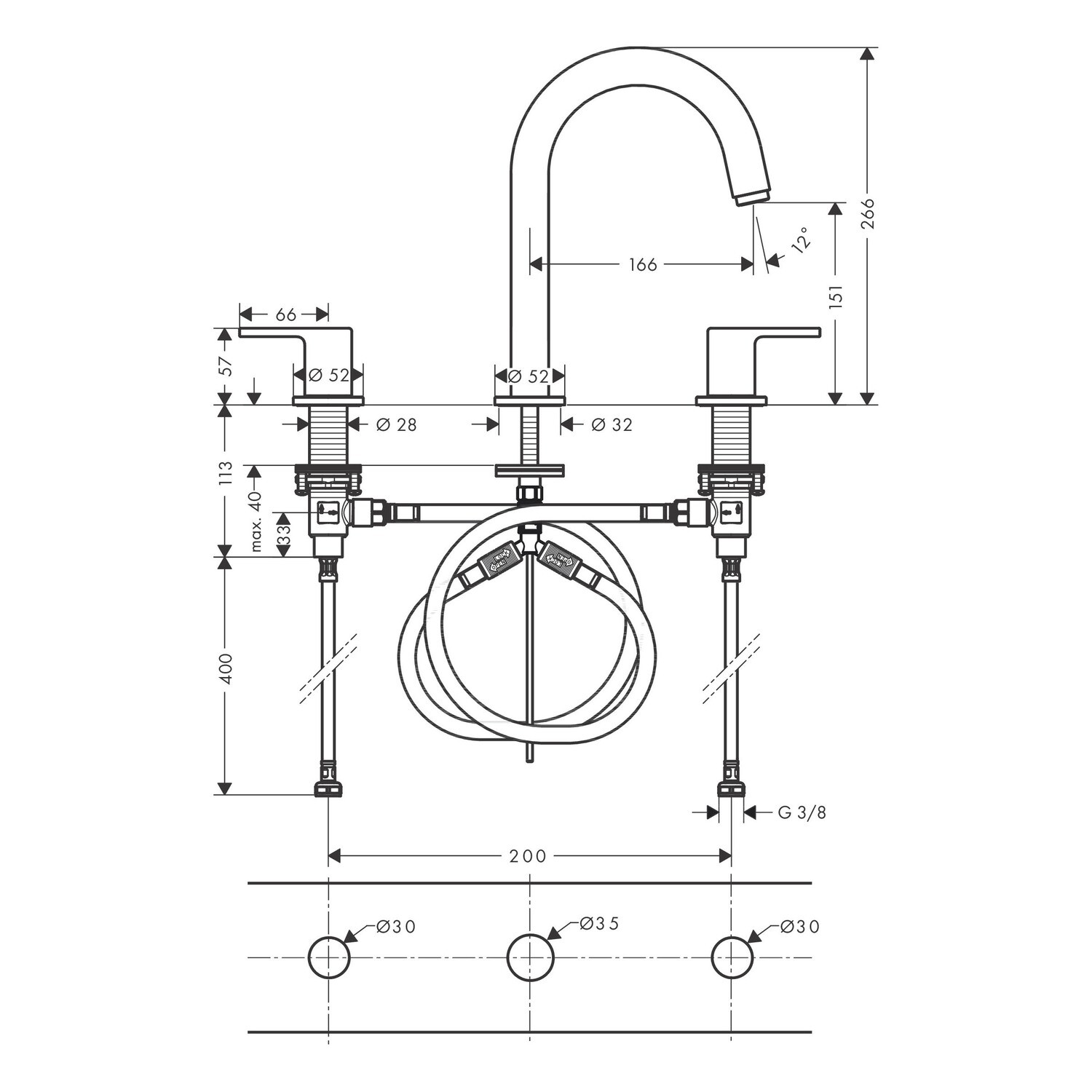 Mélangeur de lavabo 3 trous Hansgrohe Vernis Shape 150 avec tirette et vidage — vue 4
