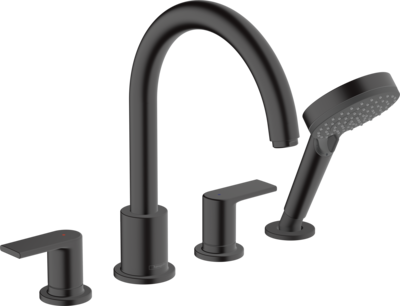 Mélangeur 4 trous pour montage sur bord de baignoire Hansgrohe Vernis Shape en noir mat