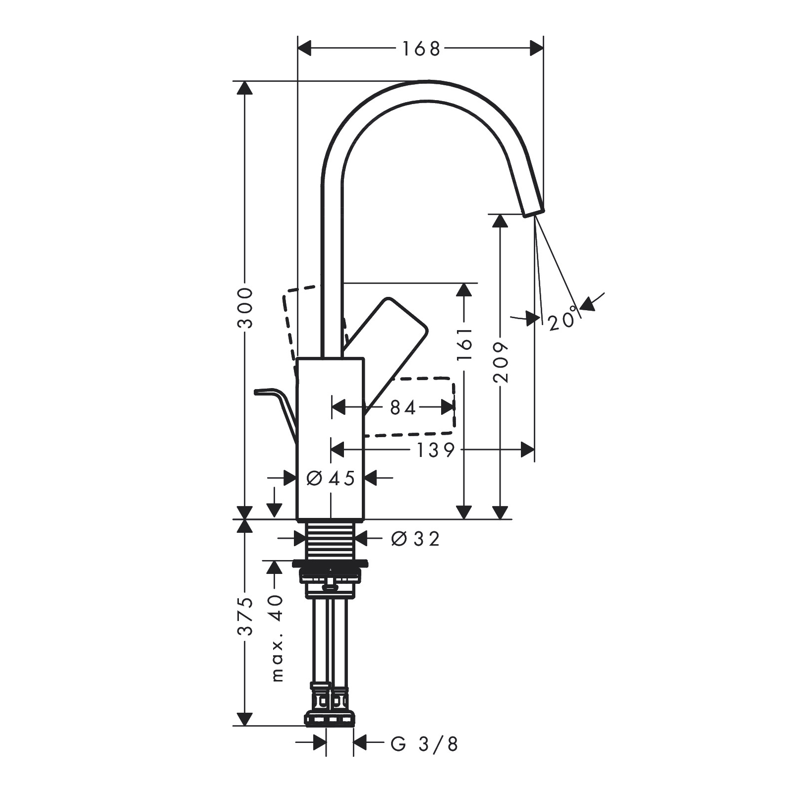 Mitigeur de lavabo Hansgrohe Vivenis 210 avec bec orientable, tirette et vidage en noir chromé brossé - vue 2