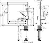 Finoris Mitigeur de lavabo 230, bec pivotant, bonde clic-clac