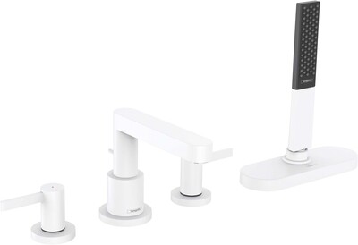 Mélangeur 4 trous pour montage sur bord de baignoire Hansgrohe Finoris avec sBox en blanc mat