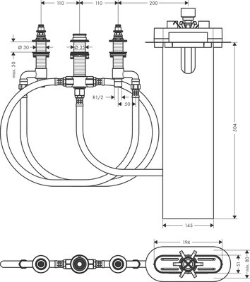 Corps d'encastrement pour montage sur bord de baignoire combiné 4 trous