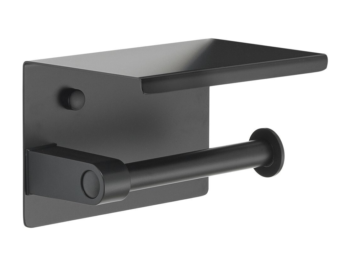 Roll Holder with Cover and Storage Rack in Matte Black