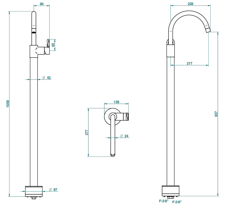 Mitigeur de lavabo THG sur pied et alimentation au sol - Collection "O" - vue 6