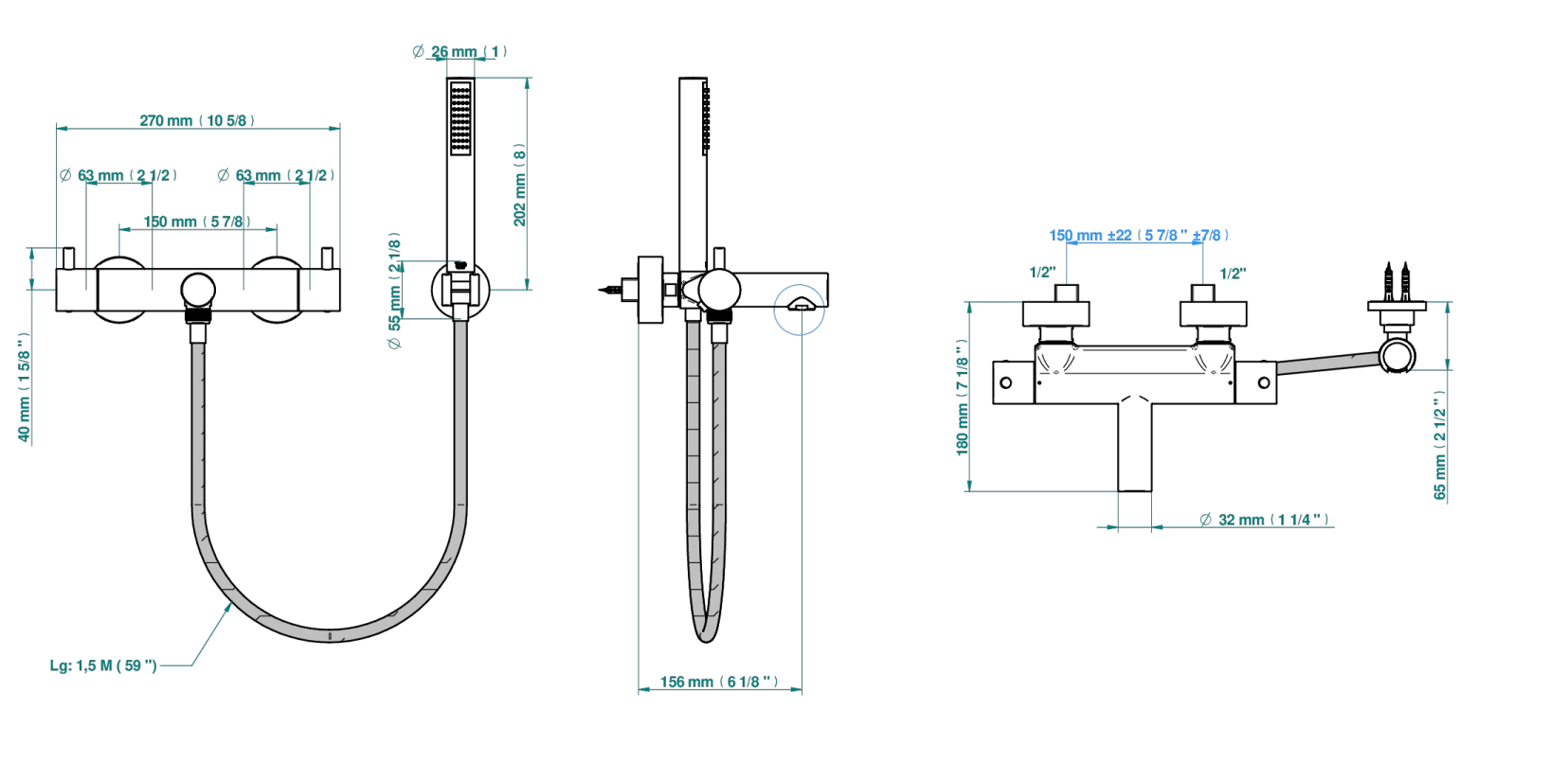 Mitigeur thermostatique de bain / douche THG mural - Collection "O" - vue 10