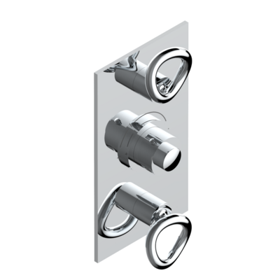 Set de finition THG pour douche thermostatique à encastrer avec deux robinets d&#39;arrêt à 2 fonctions - Collection &quot;O&quot;
