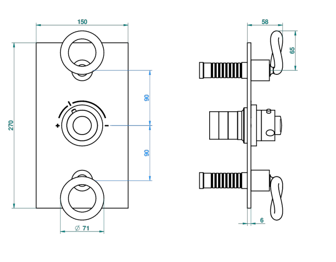 Set de finition THG pour douche thermostatique à encastrer avec deux robinets d'arrêt à 2 fonctions - Collection "O" - vue 6