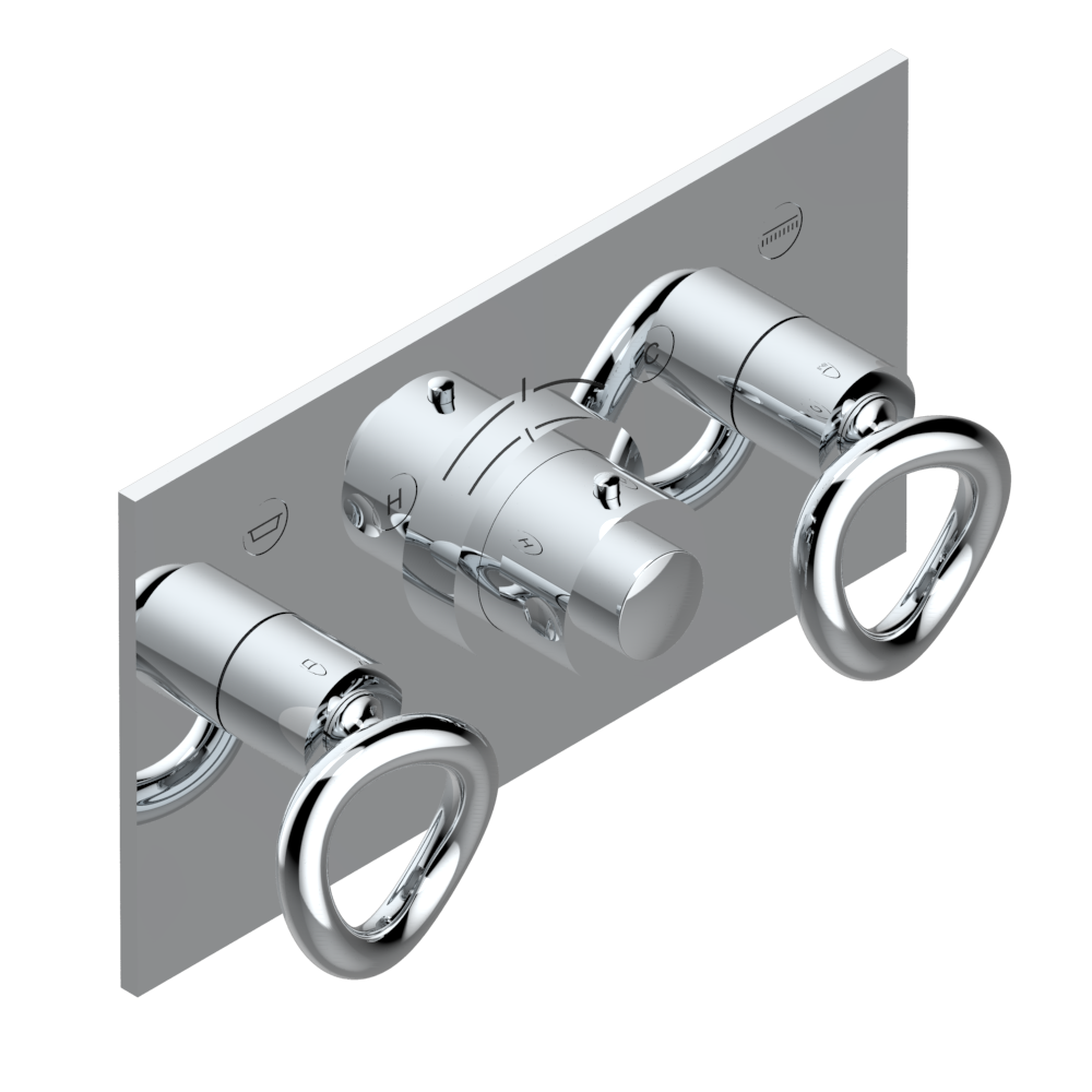 Set de finition THG pour douche thermostatique à encastrer avec deux robinets d&#39;arrêt pour installation horizontale à 2 fonctions - Collection &quot;O&quot;