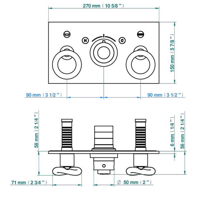 Set de finition THG pour douche thermostatique à encastrer avec deux robinets d'arrêt pour installation horizontale à 2 fonctions - Collection "O" - vue 4