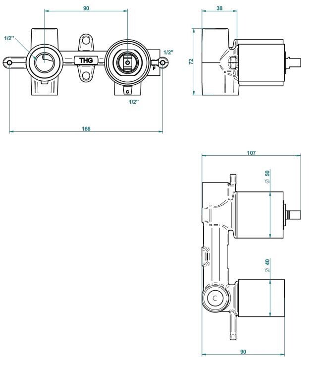 Corps d'encastrement THG pour mitigeur de lavabo 2 trous encastré — vue 2