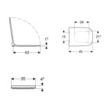 Abattant de toilettes Geberit Smyle Square, 35 cm de large, 45 cm de profondeur, 4,5 cm de haut, Duroplast, antibactérien.