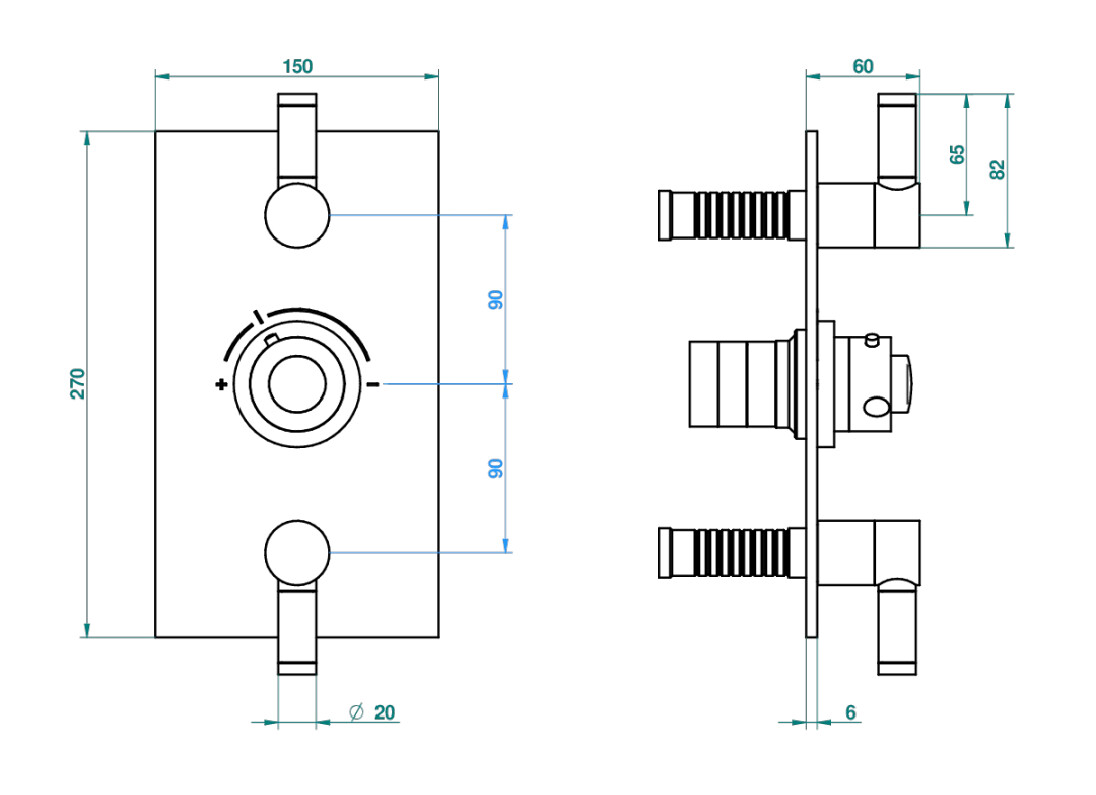 Set de finition THG pour douche thermostatique à encastrer avec deux robinets d'arrêt à 2 fonctions - Collection "Anoa"