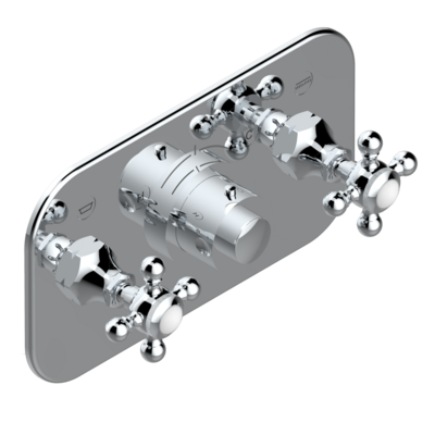 Set de finition THG pour douche thermostatique à encastrer avec deux robinets d&#39;arrêt pour installation horizontale à 2 fonctions - Collection &quot;1900&quot;
