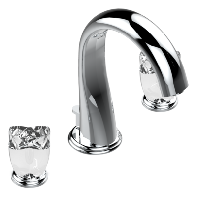 Mélangeur de lavabo 3 trous THG avec vidage pour serrage marbre - Collection &quot;Pétale de Cristal Clair&quot;