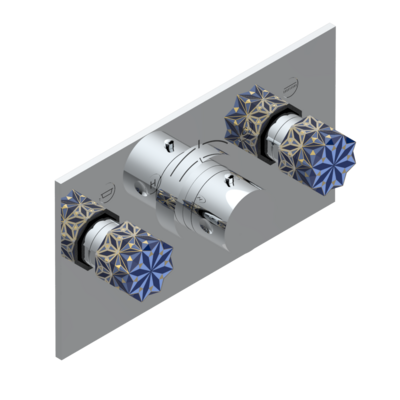 Set de finition THG pour douche thermostatique à encastrer avec deux robinets d&#39;arrêt pour installation horizontale à 2 fonctions - Collection &quot;Nihal porcelaine bleue&quot;