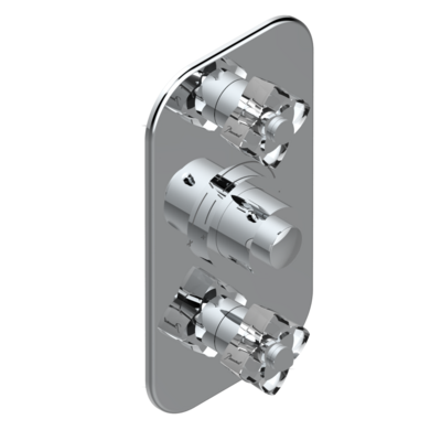 Set de finition THG pour douche thermostatique à encastrer avec deux robinets d&#39;arrêt à 2 fonctions - Collection &quot;Pétale de Cristal Clair&quot;