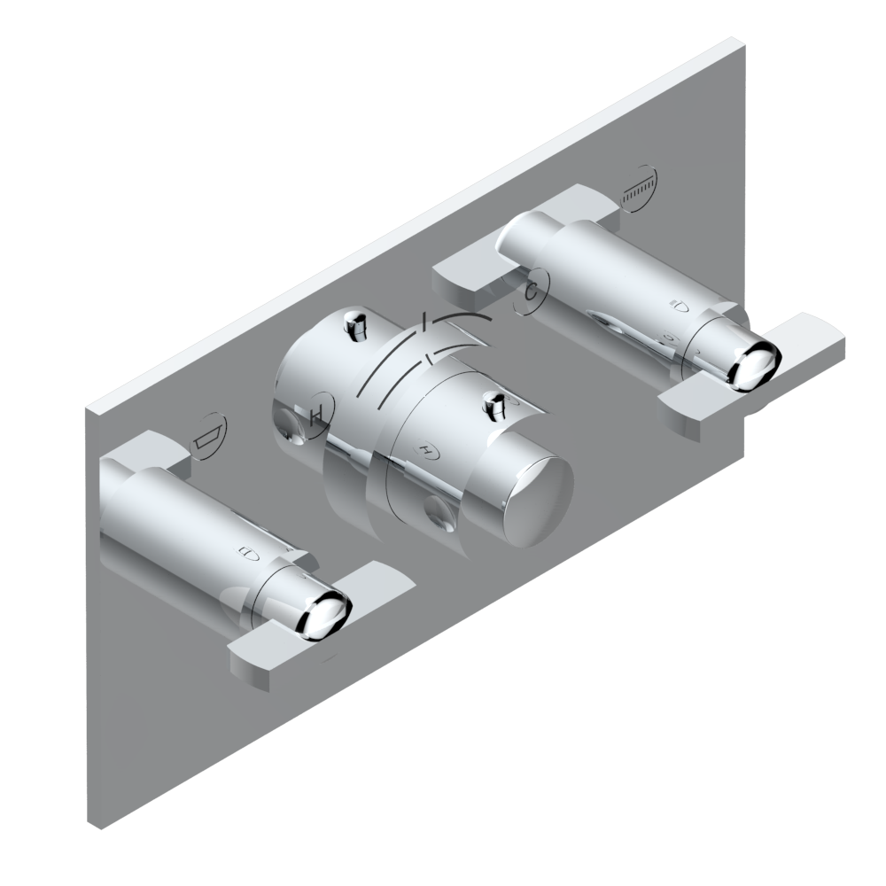 Set de finition THG pour douche thermostatique à encastrer avec deux robinets d&#39;arrêt pour installation horizontale à 2 fonctions - Collection &quot;Le 11&quot;