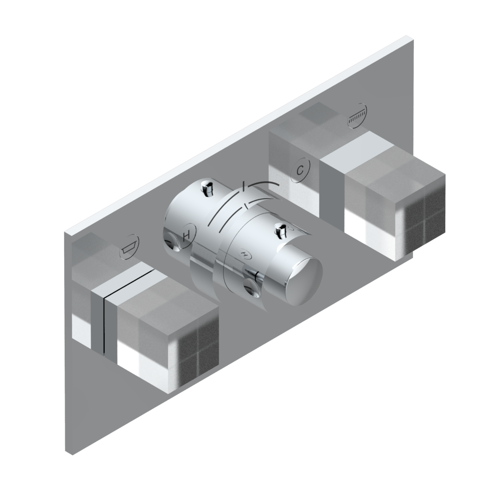 Set de finition THG pour douche thermostatique à encastrer avec deux robinets d&#39;arrêt pour installation horizontale à 2 fonctions - Collection &quot;Soho&quot;