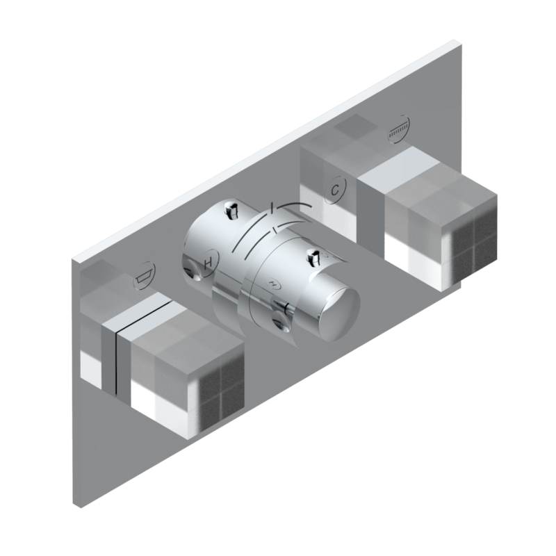Set de finition THG pour douche thermostatique à encastrer avec deux robinets d'arrêt pour installation horizontale à 2 fonctions - Collection "Soho"