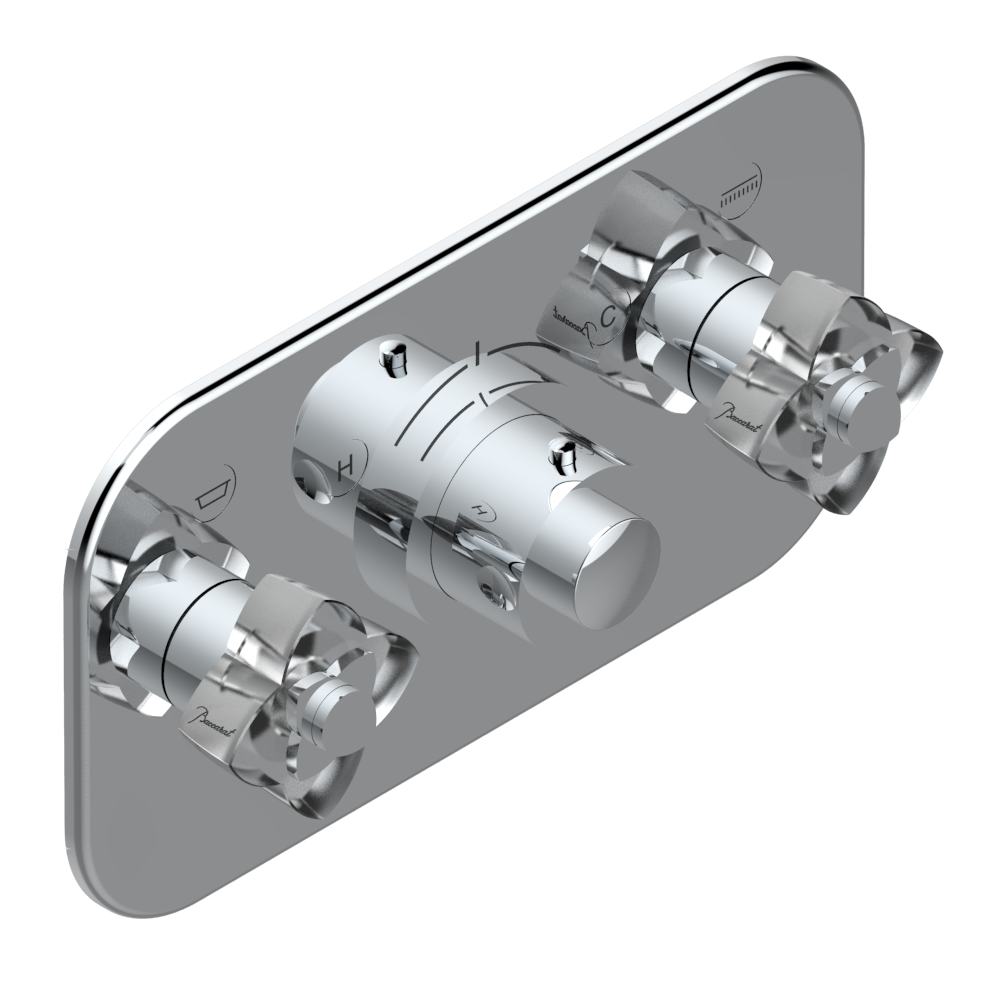 Set de finition THG pour douche thermostatique à encastrer avec deux robinets d&#39;arrêt pour installation horizontale à 2 fonctions - Collection &quot;Pétale de Cristal Clair&quot;