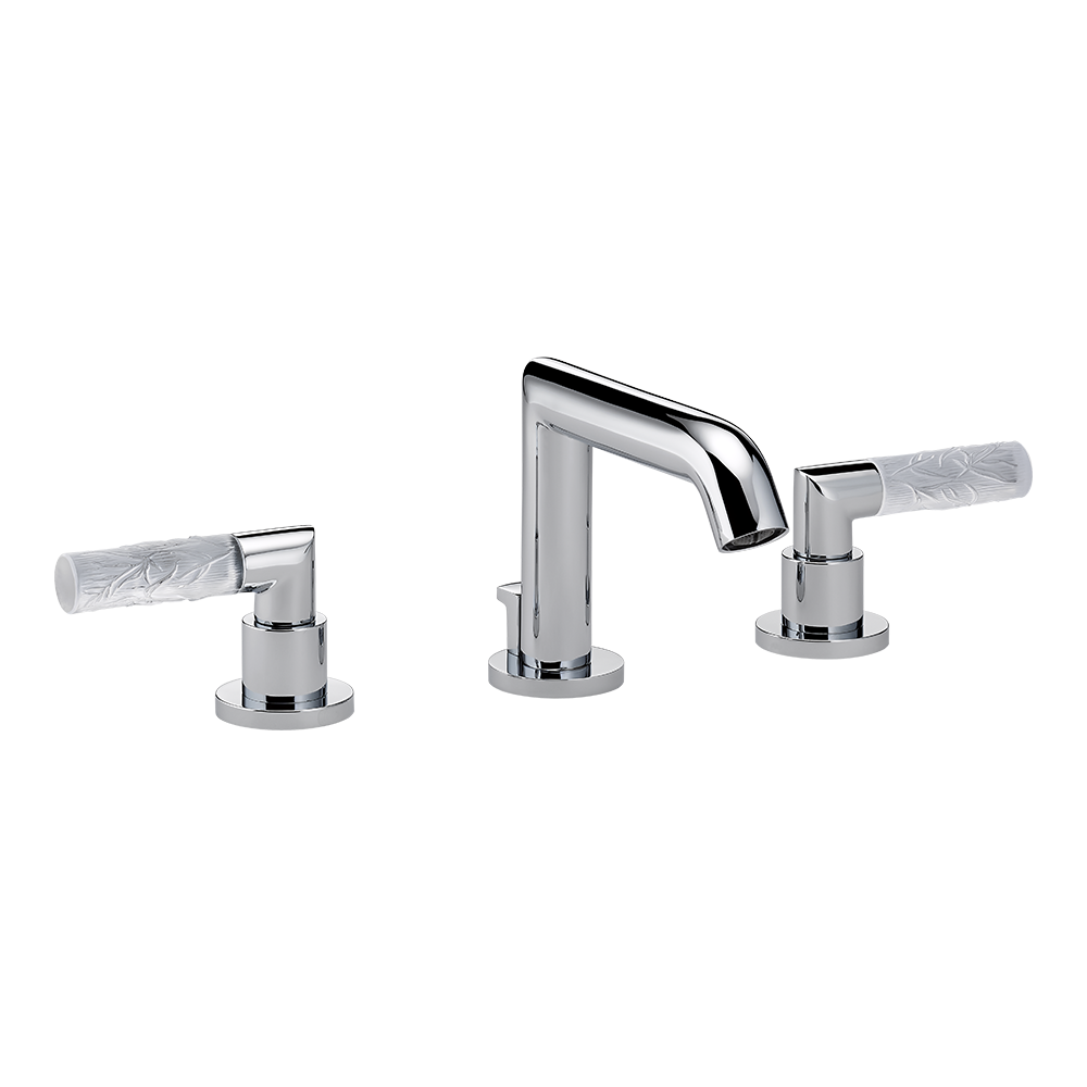 Mélangeur de lavabo 3 trous THG avec vidage - Collection &quot;Bambou Cristal Clair&quot;