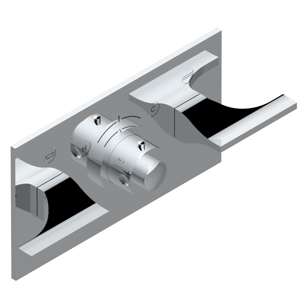 Set de finition THG pour douche thermostatique à encastrer avec deux robinets d&#39;arrêt pour installation horizontale à 2 fonctions - Collection &quot;Pure&quot;