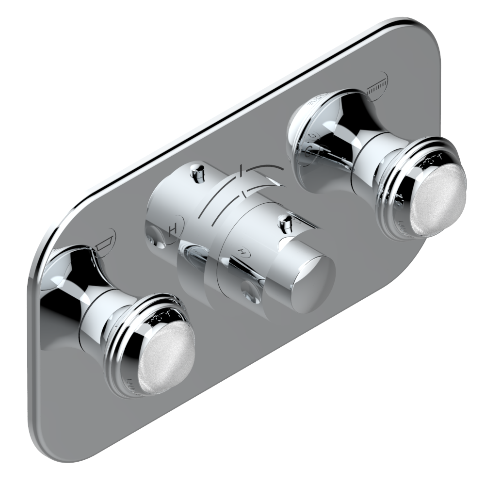 Set de finition THG pour douche thermostatique à encastrer avec deux robinets d&#39;arrêt pour installation horizontale à 2 fonctions - Collection &quot;Papillon&quot;