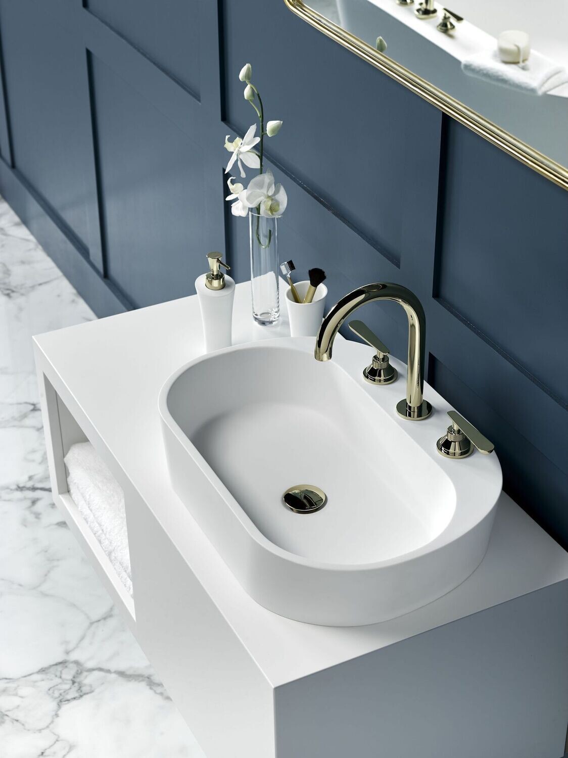 Mélangeur de lavabo 3 trous THG avec vidage bec haut pour serrage marbre - Collection "Dean" — vue 5