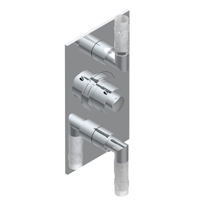 Set de finition THG pour douche thermostatique à encastrer avec deux robinets d'arrêt à 2 fonctions - Collection "Bambou Cristal Clair"