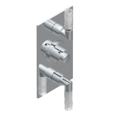Set de finition THG pour douche thermostatique à encastrer avec deux robinets d&#39;arrêt à 2 fonctions - Collection &quot;Bambou Cristal Clair&quot;