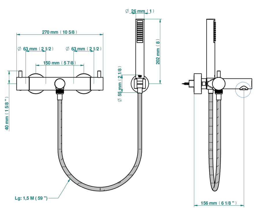 Mitigeur thermostatique de bain / douche THG mural - Collection "O" - vue 11