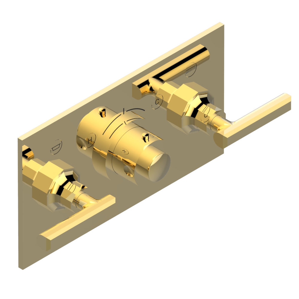 Set de finition THG pour douche thermostatique à encastrer avec deux robinets d'arrêt pour installation horizontale à 2 fonctions - Collection "Les Ondes à manettes" — vue 3